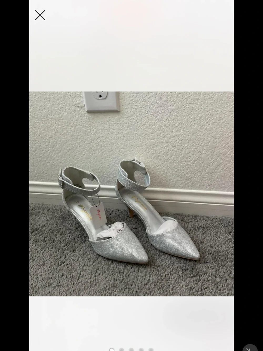 Silver Glitter Pointed-Toe Ankle-Strap Heels for Women